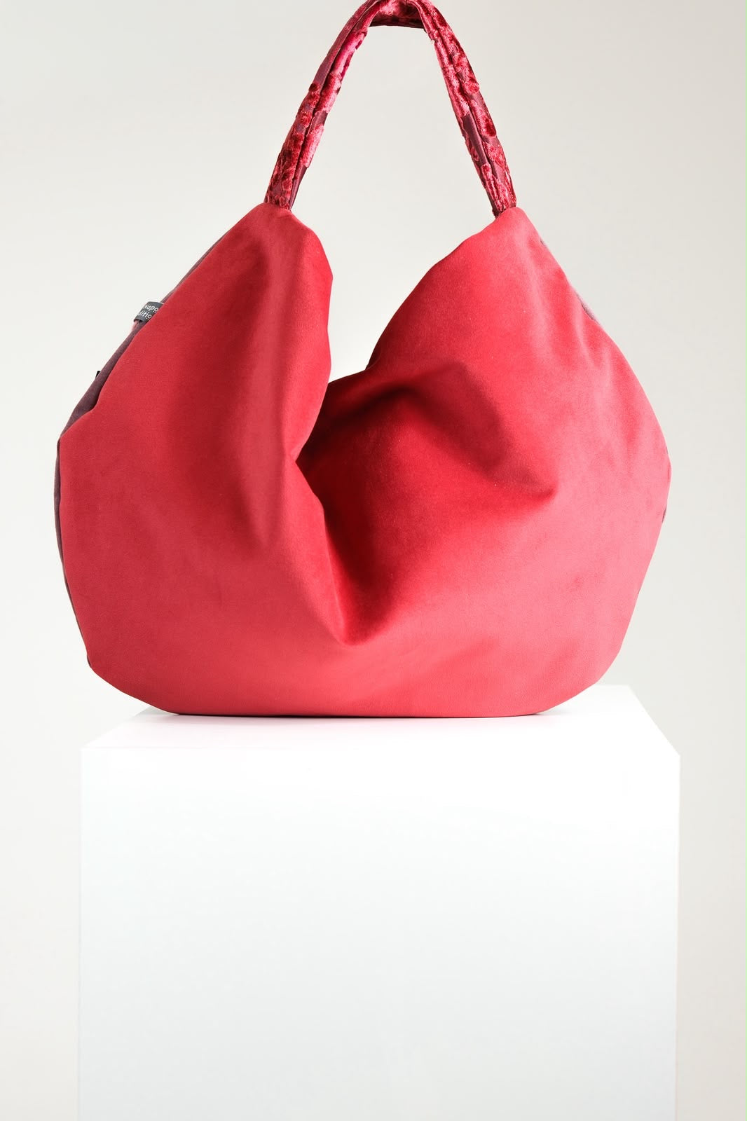 Maxi bag duo viola e rosa con manico broccato